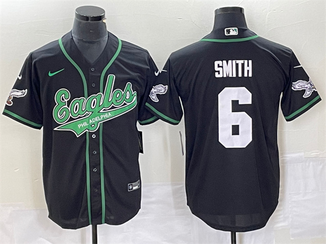 Men's Philadelphia Eagles #6 DeVonta Smith Black Cool Base Stitched Baseball Jersey